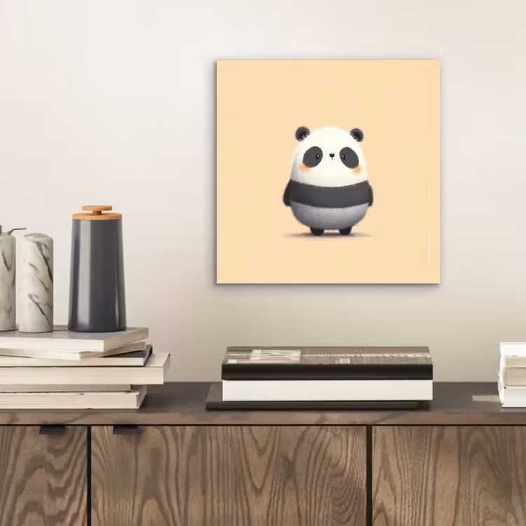 Aluminium schilderij - Panda - Beige - Minimalistisch — 2