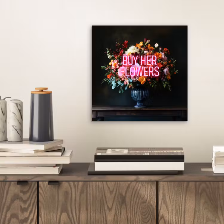 Aluminium schilderij - Quote - Bloemen - Vaas - Neon — 2