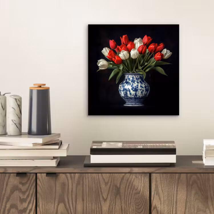 Aluminium schilderij - Rode - Bloemen - Tulpen - Vaas — 2