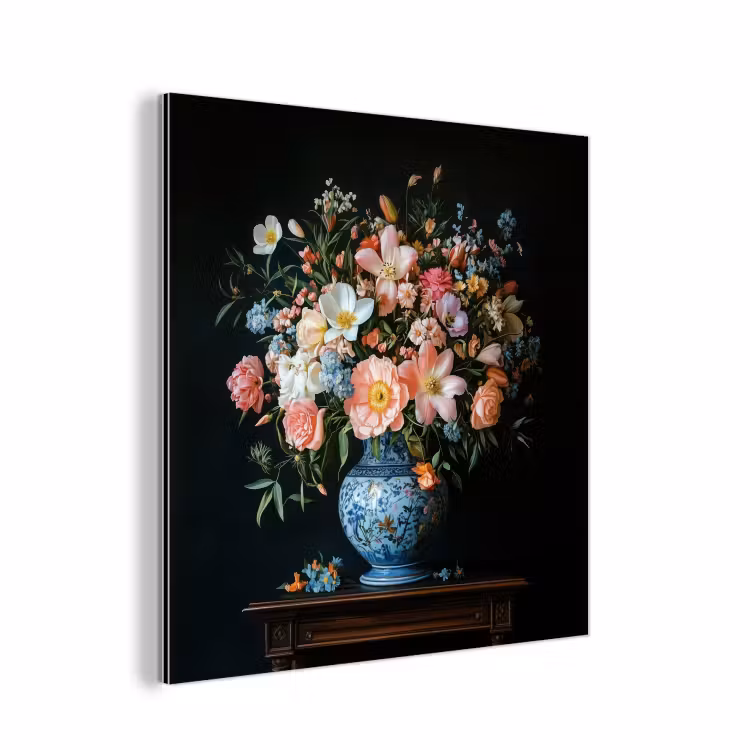 Aluminium schilderij - Roze - Bloemen - Vaas - Kleuren — 1