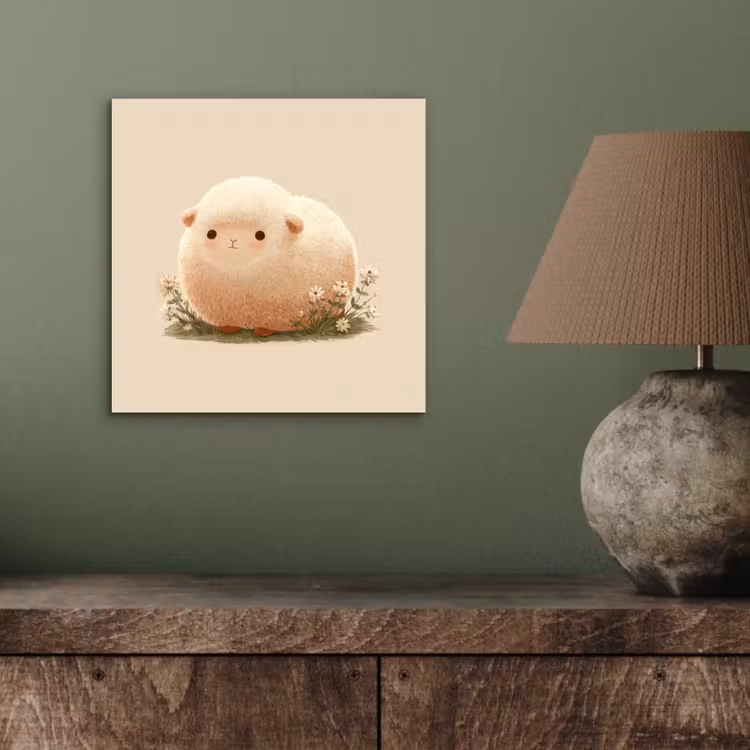 Aluminium schilderij - Schaap - Beige - Bloemen — 3