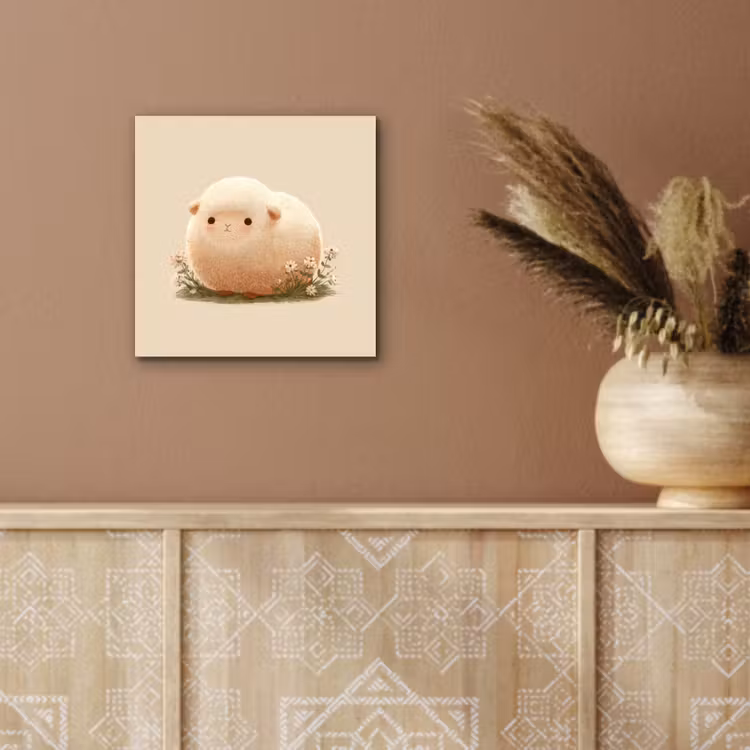 Aluminium schilderij - Schaap - Beige - Bloemen — 5