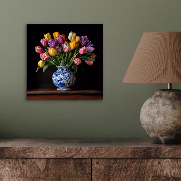 Aluminium schilderij - Tulpen - Kleuren - Hout - Vaas — 3
