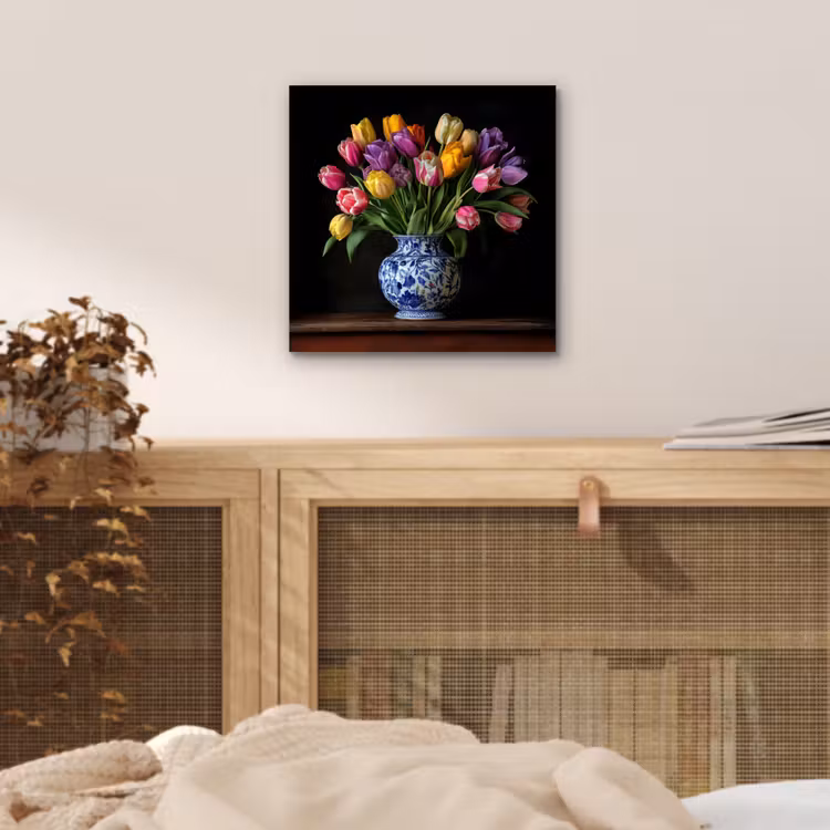 Aluminium schilderij - Tulpen - Kleuren - Hout - Vaas — 4