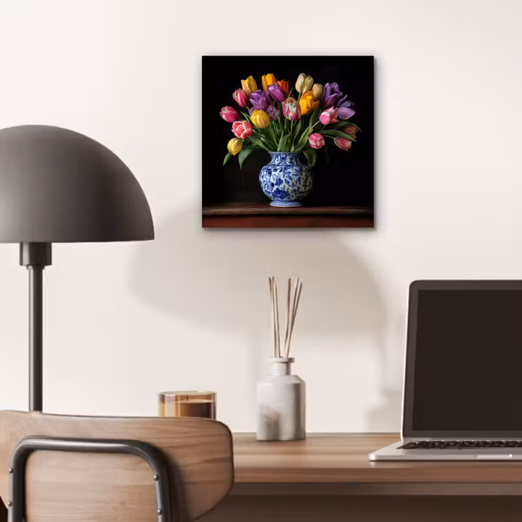 Aluminium schilderij - Tulpen - Kleuren - Hout - Vaas — 6