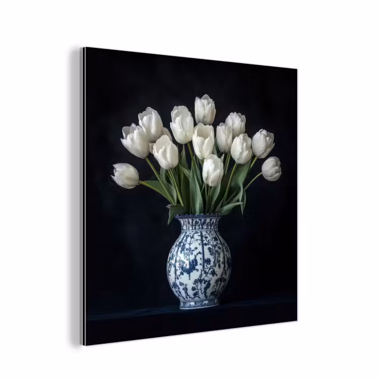 Aluminium schilderij - Wit - Bloemen - Tulpen - Vaas — 1