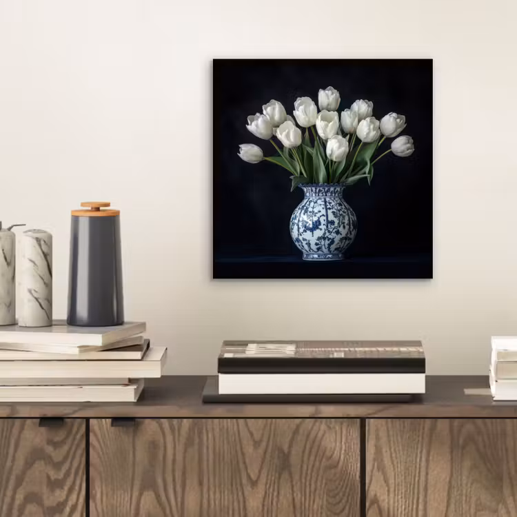 Aluminium schilderij - Wit - Bloemen - Tulpen - Vaas — 2
