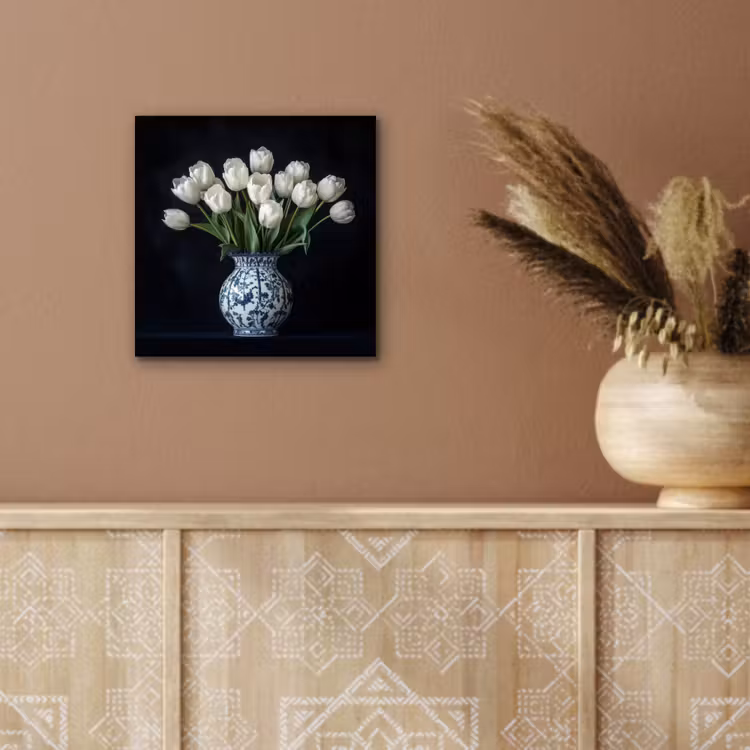 Aluminium schilderij - Wit - Bloemen - Tulpen - Vaas — 5