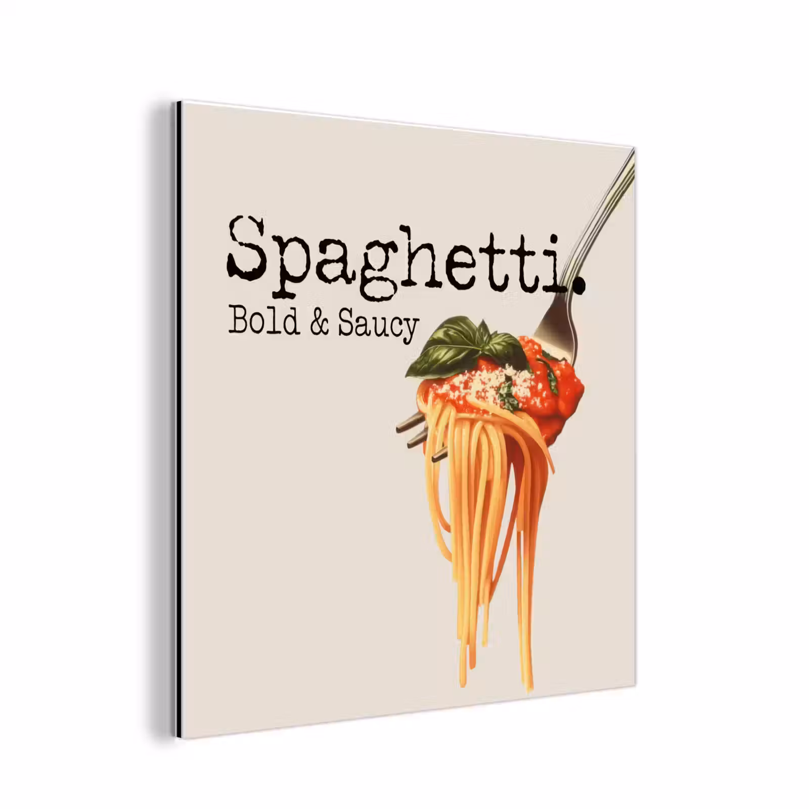 Aluminium schilderij - Spaghetti - tomatensaus - Parmezaanse kaas — 1