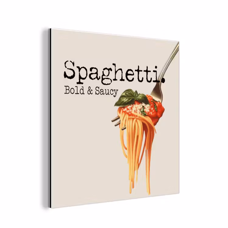 Aluminium schilderij - Spaghetti - tomatensaus - Parmezaanse kaas — 1