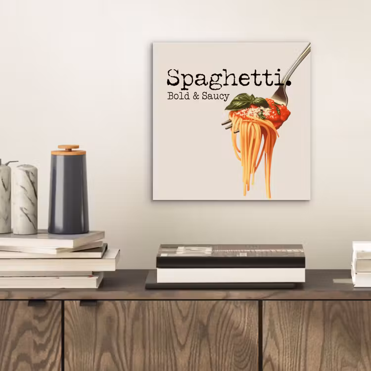 Aluminium schilderij - Spaghetti - tomatensaus - Parmezaanse kaas — 2