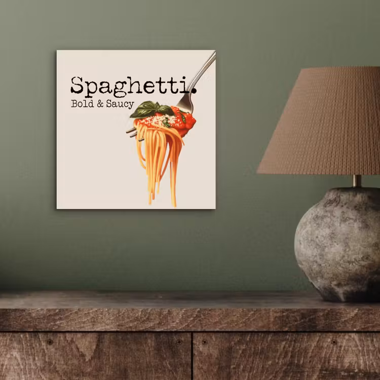 Aluminium schilderij - Spaghetti - tomatensaus - Parmezaanse kaas — 3