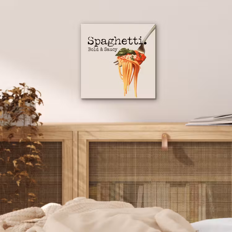 Aluminium schilderij - Spaghetti - tomatensaus - Parmezaanse kaas — 4