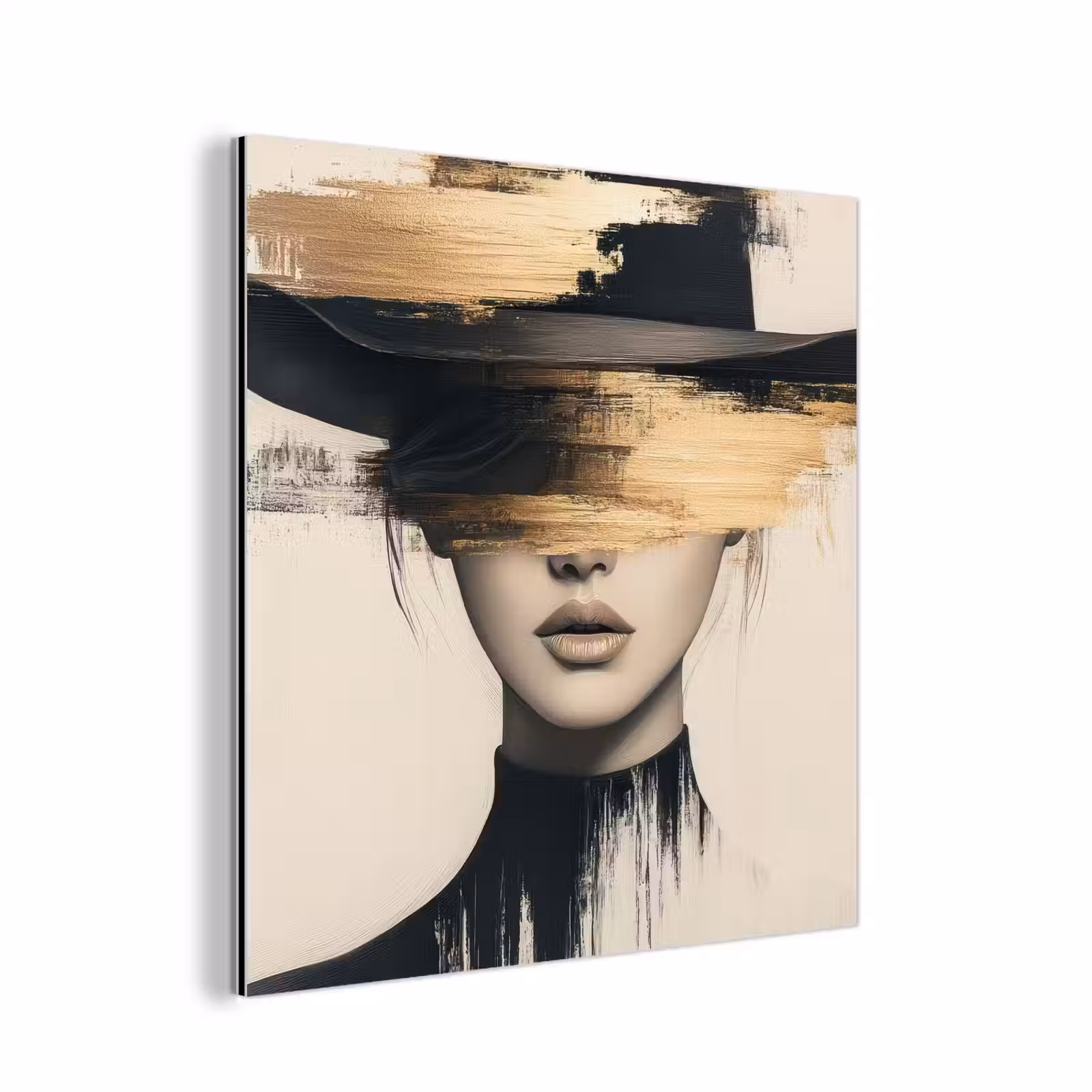 Aluminium schilderij - Vrouw - Hoed - Verf — 1