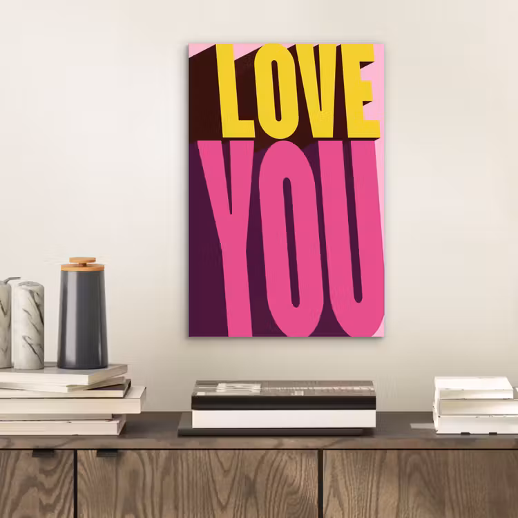 Aluminium schilderij - Love - Tekst - Roze - Valentijn — 2