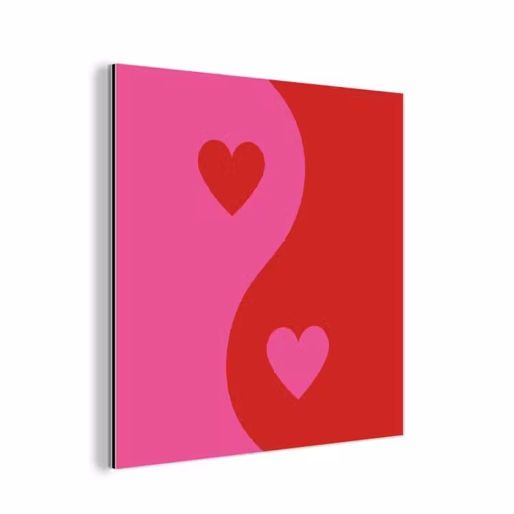 Aluminium schilderij - Minimalistisch - Rood - Roze - Hartjes — 1