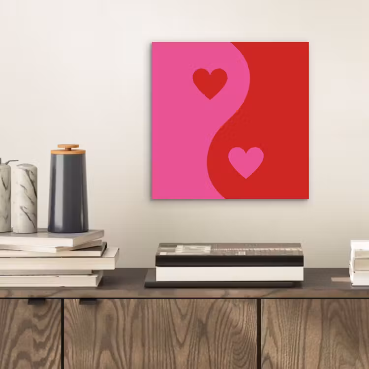 Aluminium schilderij - Minimalistisch - Rood - Roze - Hartjes — 2