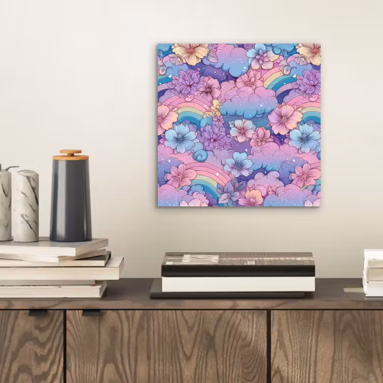 Aluminium schilderij - Regenbogen - Bloemen - Kleurrijk - Wolken — 2