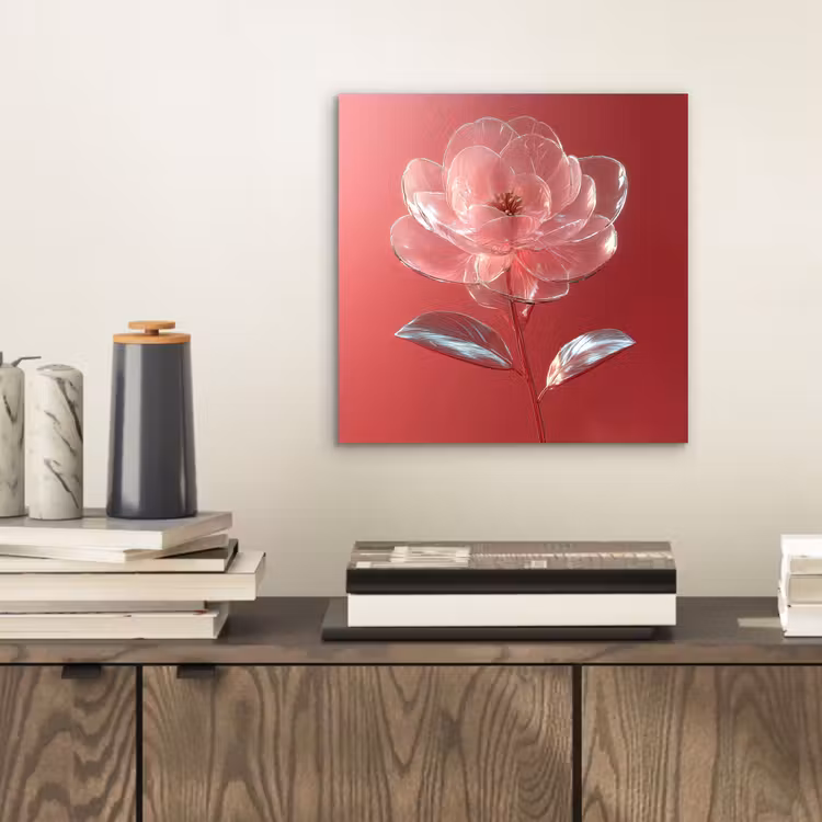 Aluminium schilderij - Sierlijk - Bloem - Roze - Glazen — 2