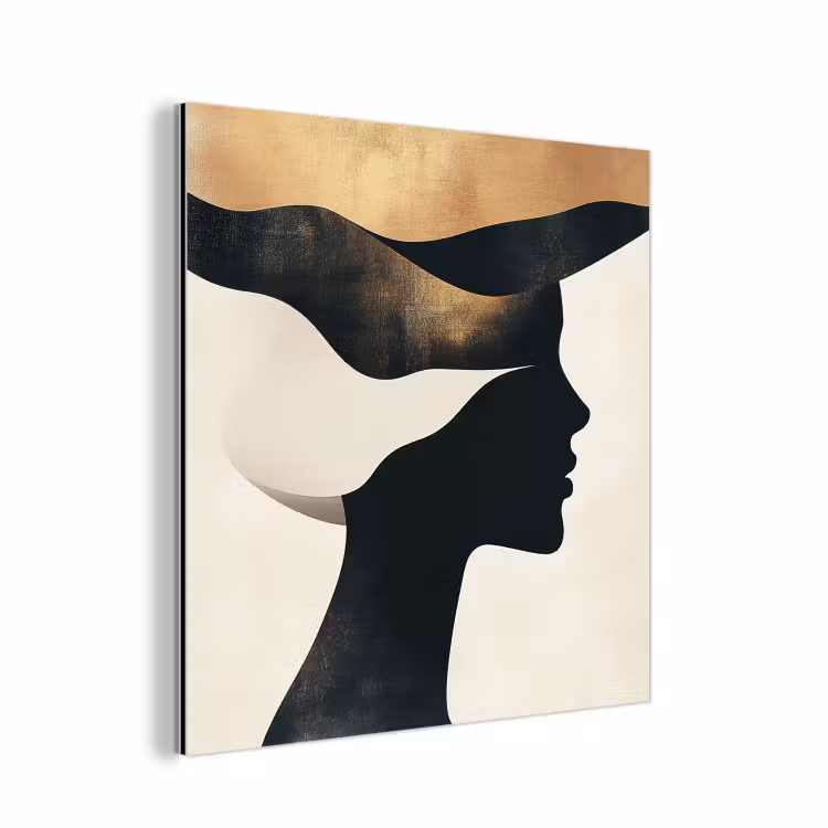 Aluminium schilderij - Vrouw - Golven - Zwart — 1