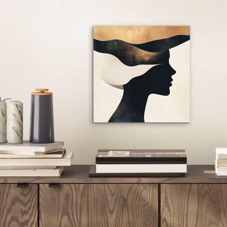 Aluminium schilderij - Vrouw - Golven - Zwart — 2