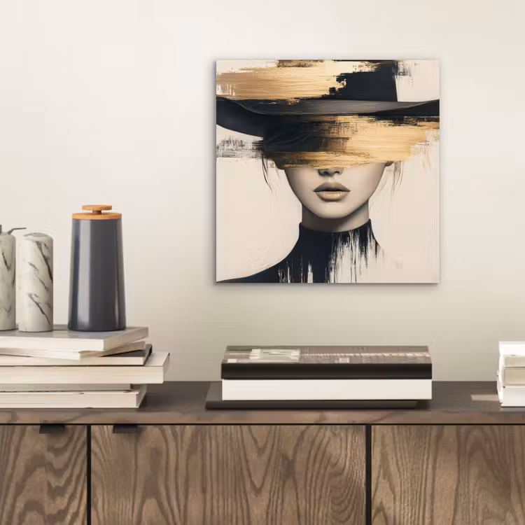 Aluminium schilderij - Vrouw - Hoed - Verf — 2