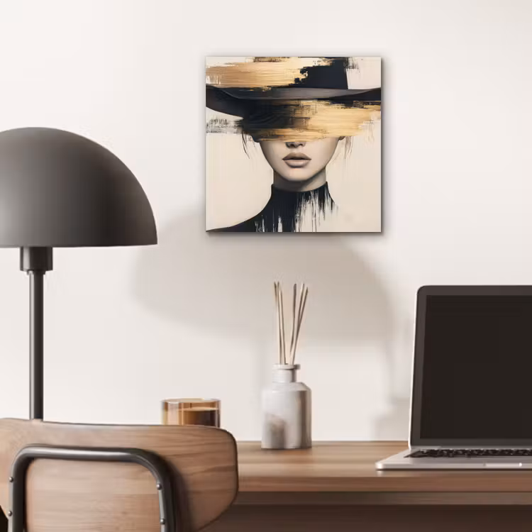 Aluminium schilderij - Vrouw - Hoed - Verf — 6