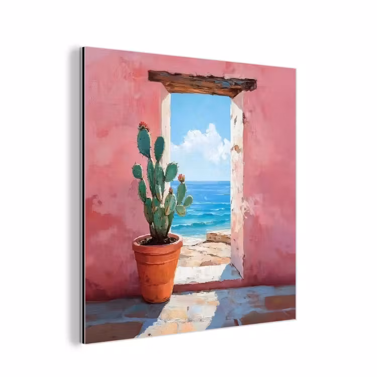Aluminium schilderij - Zee - Roze - Cactus — 1