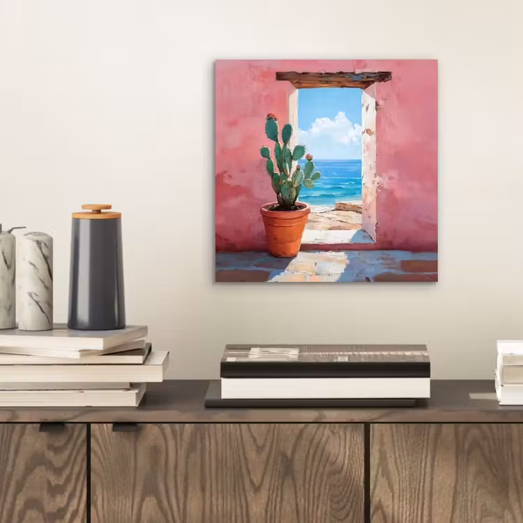Aluminium schilderij - Zee - Roze - Cactus — 2