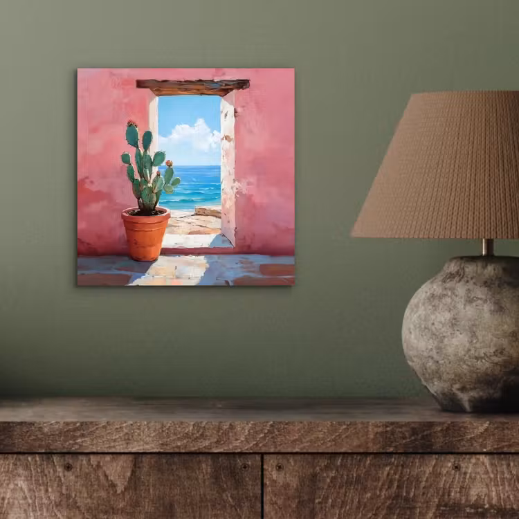 Aluminium schilderij - Zee - Roze - Cactus — 3