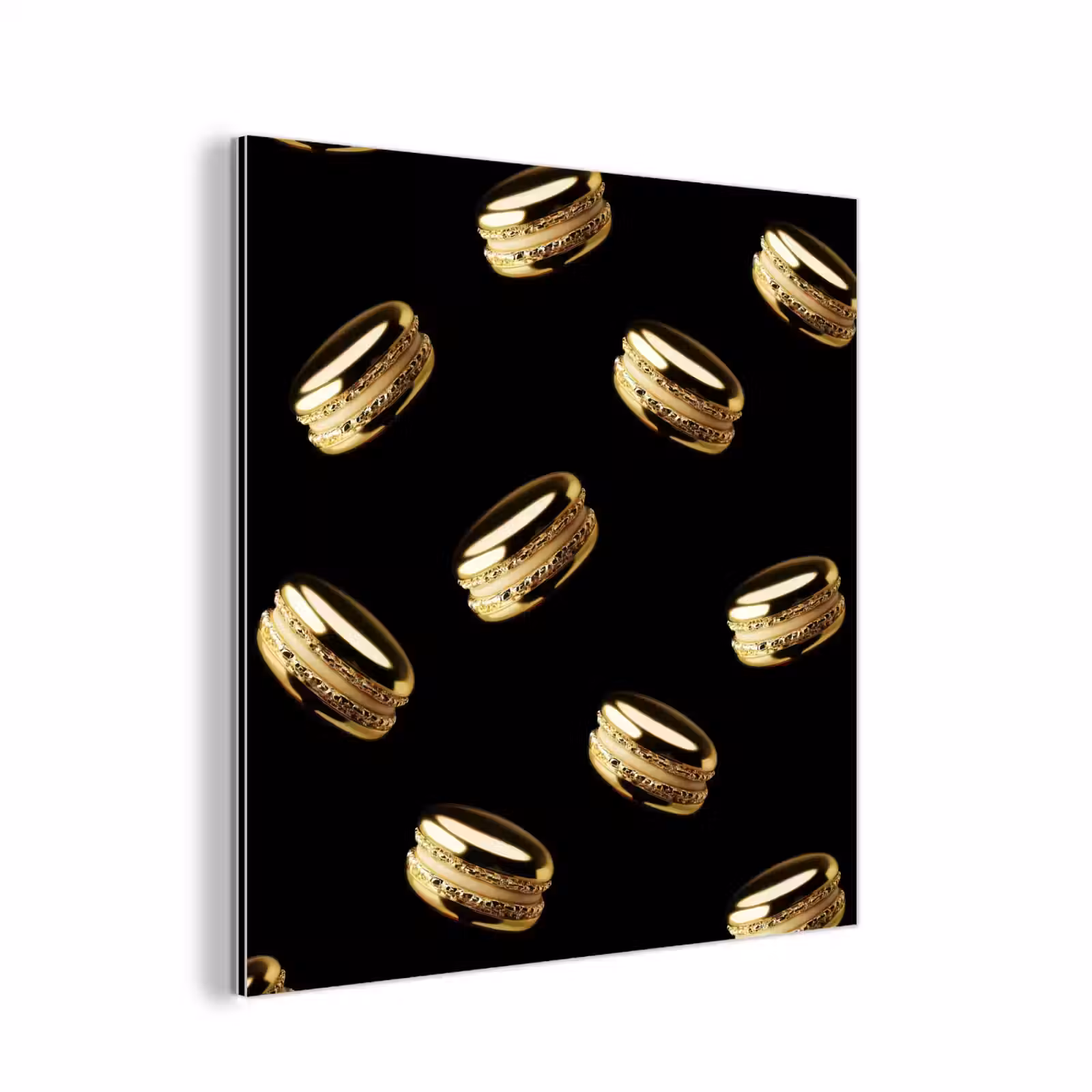 Aluminium schilderij - Macarons - Patroon - Goud - Zwart — 1