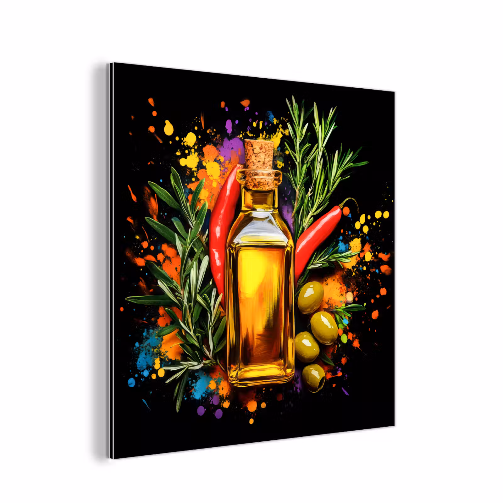 Aluminium schilderij - Olijfolie - Graffiti - Peper - Olijven - Modern — 1