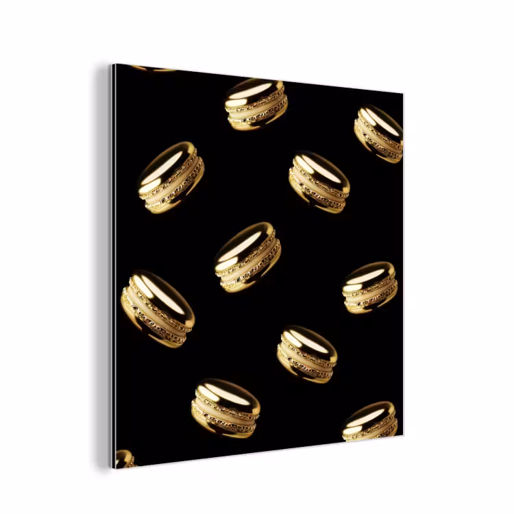 Aluminium schilderij - Macarons - Patroon - Goud - Zwart — 1