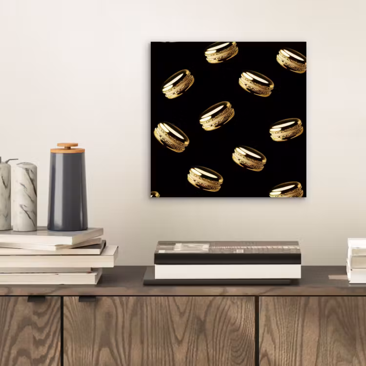 Aluminium schilderij - Macarons - Patroon - Goud - Zwart — 2