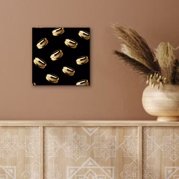 Aluminium schilderij - Macarons - Patroon - Goud - Zwart — 5