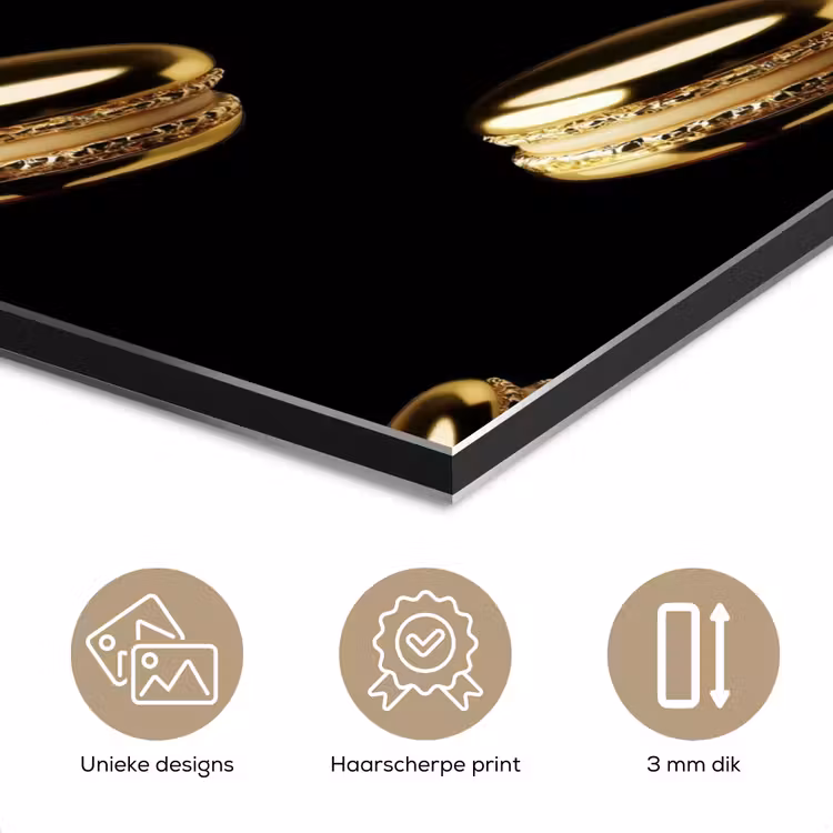 Aluminium schilderij - Macarons - Patroon - Goud - Zwart — 7