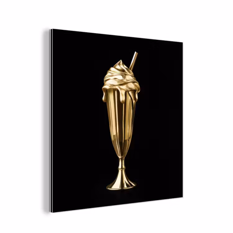 Aluminium schilderij - Milkshake - Goud - Drinken - Zwart — 1