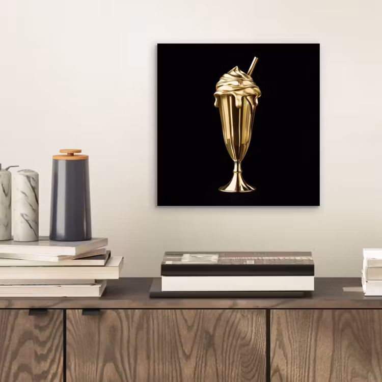Aluminium schilderij - Milkshake - Goud - Drinken - Zwart — 2
