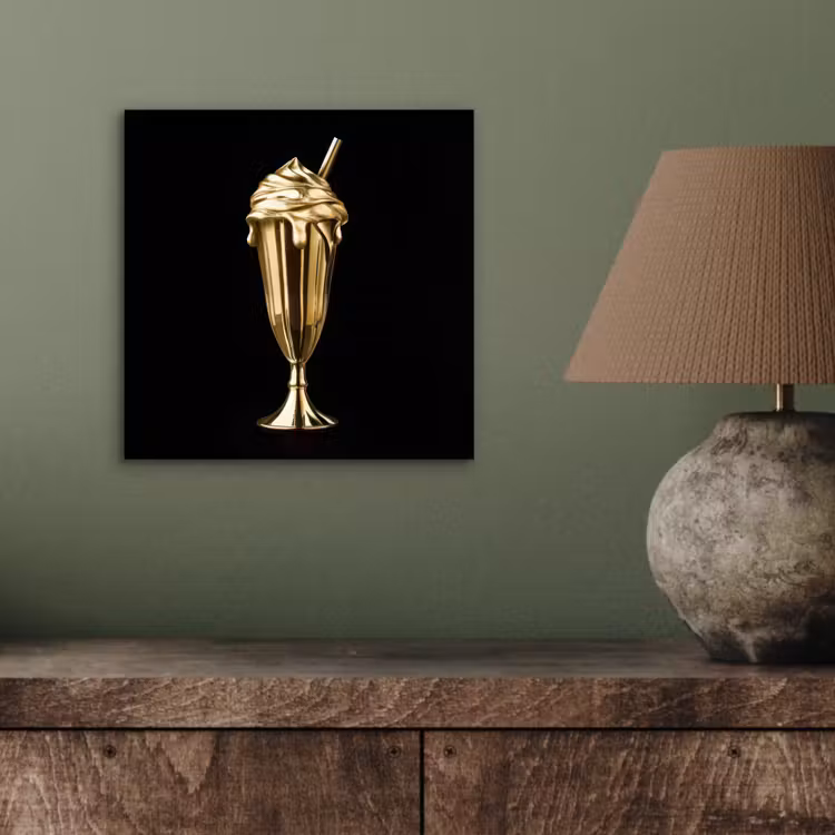 Aluminium schilderij - Milkshake - Goud - Drinken - Zwart — 3