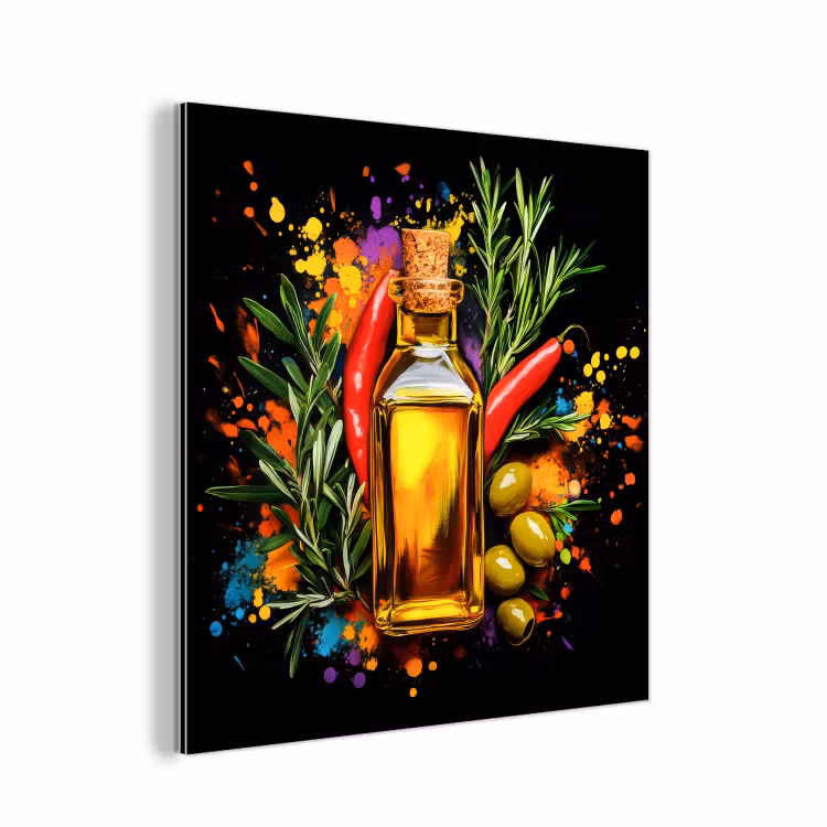Aluminium schilderij - Olijfolie - Graffiti - Peper - Olijven - Modern — 1