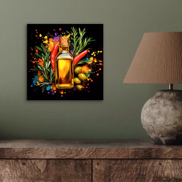 Aluminium schilderij - Olijfolie - Graffiti - Peper - Olijven - Modern — 3
