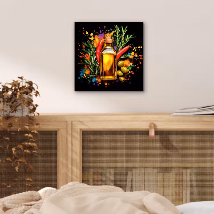 Aluminium schilderij - Olijfolie - Graffiti - Peper - Olijven - Modern — 4
