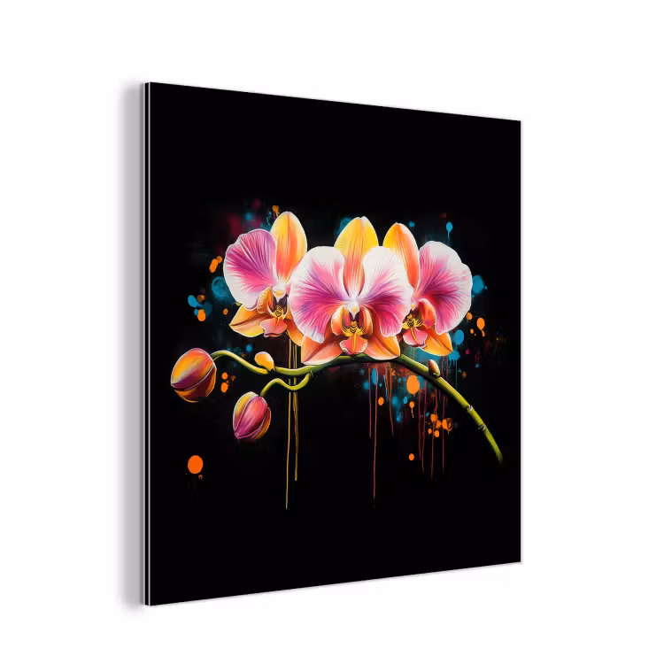 Aluminium schilderij - Orchidee - Graffiti - Kleurrijk - Bloemen - Abstract — 1