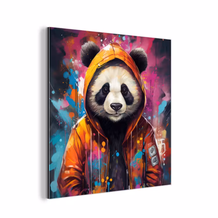 Aluminium schilderij - Panda - Jas - Graffiti - Oranje — 1