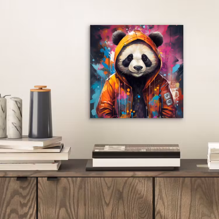 Aluminium schilderij - Panda - Jas - Graffiti - Oranje — 2