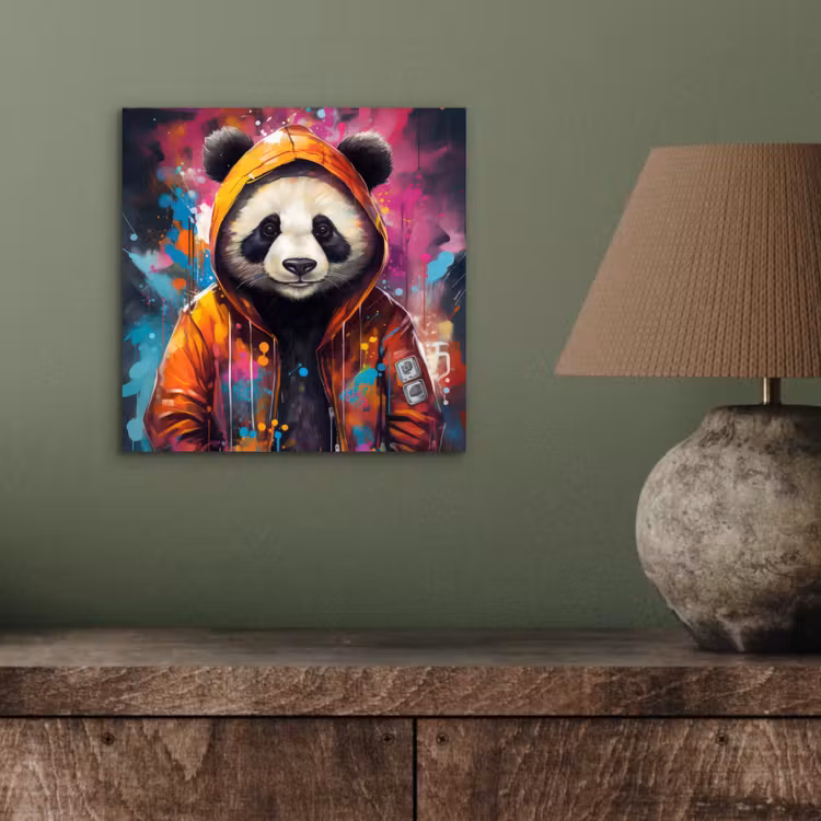 Aluminium schilderij - Panda - Jas - Graffiti - Oranje — 3