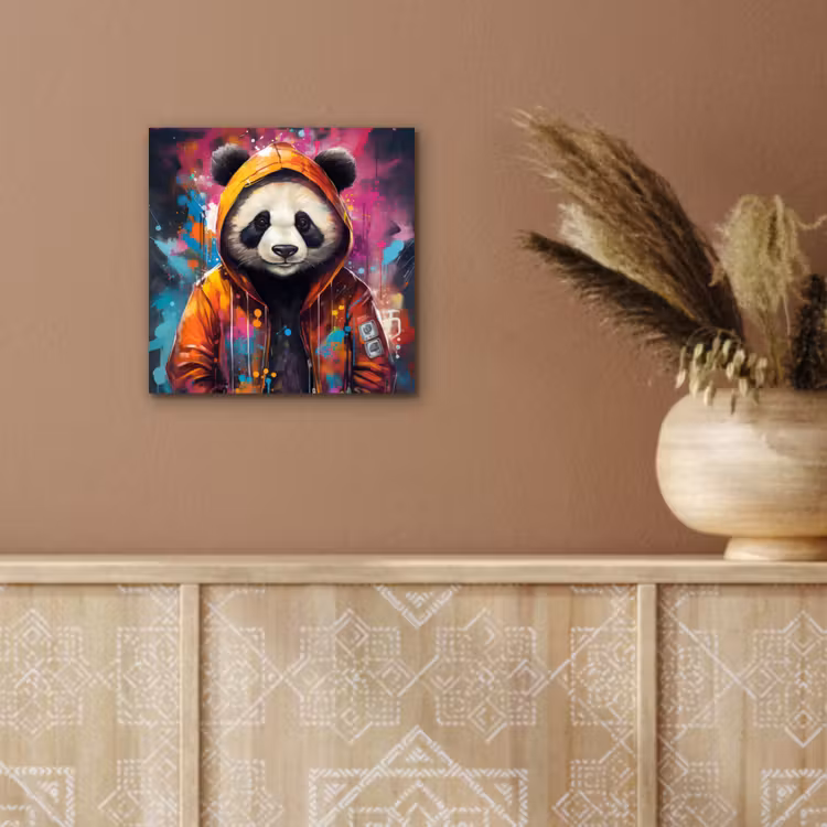 Aluminium schilderij - Panda - Jas - Graffiti - Oranje — 5