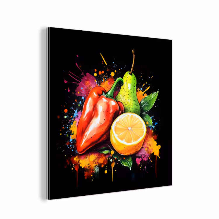 Aluminium schilderij - Paprika - Peer - Citroen - Graffiti - Verf - Abstract — 1