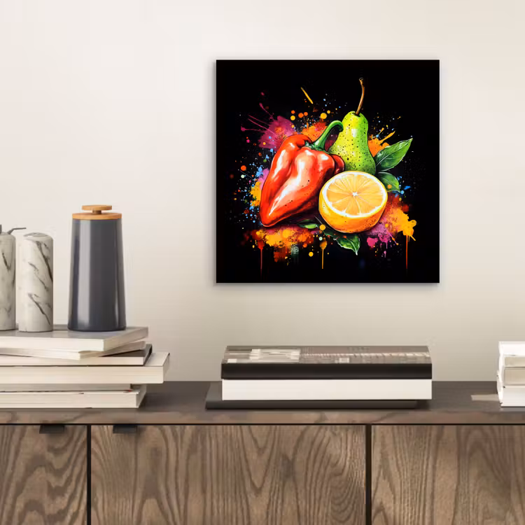 Aluminium schilderij - Paprika - Peer - Citroen - Graffiti - Verf - Abstract — 2