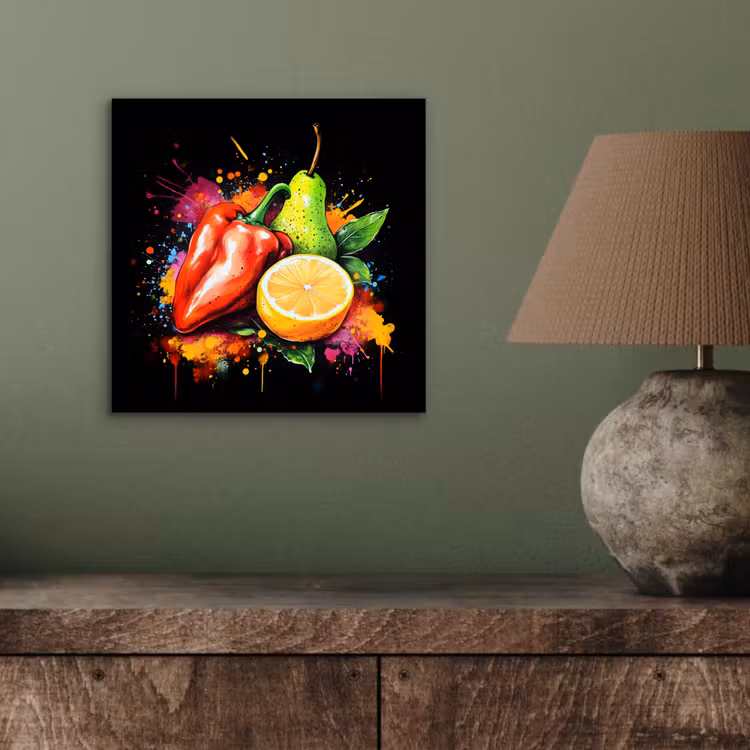 Aluminium schilderij - Paprika - Peer - Citroen - Graffiti - Verf - Abstract — 3